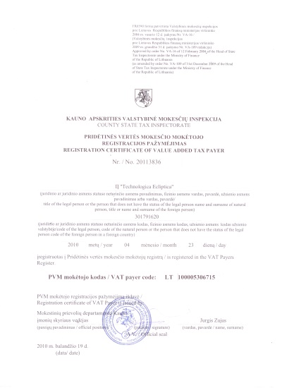 PVM registracijos pažymėjimas, valstybinė mokesčių inspekcija