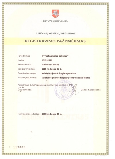 Įmonės registravimo pažymėjimas, Lietuvos respublika, juridinių asmenų registras